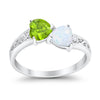 925 Sterling Silver Lab White Opal Heart Filigree Round CZ Engagement Ring