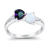 925 Sterling Silver Lab White Opal Heart Filigree Round CZ Engagement Ring