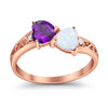 925 Sterling Silver Lab White Opal Heart Filigree Round CZ Engagement Ring
