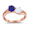925 Sterling Silver Lab White Opal Heart Filigree Round CZ Engagement Ring