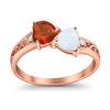 925 Sterling Silver Lab White Opal Heart Filigree Round CZ Engagement Ring