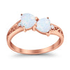 925 Sterling Silver Lab White Opal Heart Filigree Round CZ Engagement Ring