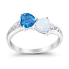 925 Sterling Silver Lab White Opal Heart Filigree Round CZ Engagement Ring