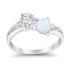 925 Sterling Silver Lab White Opal Heart Filigree Round CZ Engagement Ring