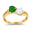 925 Sterling Silver Lab White Opal Heart Filigree Round CZ Engagement Ring