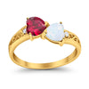 925 Sterling Silver Lab White Opal Heart Filigree Round CZ Engagement Ring