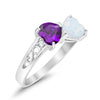 925 Sterling Silver Lab White Opal Heart Filigree Round CZ Engagement Ring
