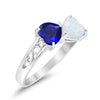 925 Sterling Silver Lab White Opal Heart Filigree Round CZ Engagement Ring