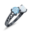 925 Sterling Silver Lab White Opal Heart Filigree Round CZ Engagement Ring