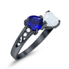 925 Sterling Silver Lab White Opal Heart Filigree Round CZ Engagement Ring