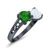 925 Sterling Silver Lab White Opal Heart Filigree Round CZ Engagement Ring