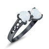 925 Sterling Silver Lab White Opal Heart Filigree Round CZ Engagement Ring