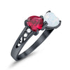 925 Sterling Silver Lab White Opal Heart Filigree Round CZ Engagement Ring