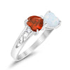 925 Sterling Silver Lab White Opal Heart Filigree Round CZ Engagement Ring