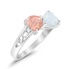 925 Sterling Silver Lab White Opal Heart Filigree Round CZ Engagement Ring