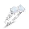 925 Sterling Silver Lab White Opal Heart Filigree Round CZ Engagement Ring