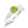 925 Sterling Silver Lab White Opal Heart Filigree Round CZ Engagement Ring