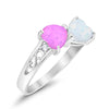 925 Sterling Silver Lab White Opal Heart Filigree Round CZ Engagement Ring