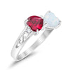 925 Sterling Silver Lab White Opal Heart Filigree Round CZ Engagement Ring