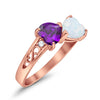 925 Sterling Silver Lab White Opal Heart Filigree Round CZ Engagement Ring