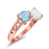 925 Sterling Silver Lab White Opal Heart Filigree Round CZ Engagement Ring