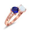 925 Sterling Silver Lab White Opal Heart Filigree Round CZ Engagement Ring