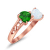 925 Sterling Silver Lab White Opal Heart Filigree Round CZ Engagement Ring