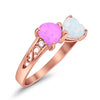 925 Sterling Silver Lab White Opal Heart Filigree Round CZ Engagement Ring