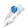 925 Sterling Silver Lab White Opal Heart Filigree Round CZ Engagement Ring