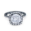 925 Sterling Silver Halo Art Deco Cushion Cut CZ Wedding Engagement Ring
