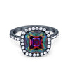 925 Sterling Silver Halo Art Deco Cushion Cut CZ Wedding Engagement Ring