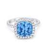 925 Sterling Silver Halo Art Deco Cushion Cut CZ Wedding Engagement Ring