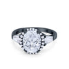 925 Sterling Silver CZ Baguette Halo Art Deco Oval Wedding Engagement Ring