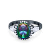 925 Sterling Silver CZ Baguette Halo Art Deco Oval Wedding Engagement Ring