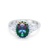 925 Sterling Silver CZ Baguette Halo Art Deco Oval Wedding Engagement Ring