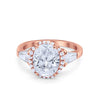 925 Sterling Silver CZ Baguette Halo Art Deco Oval Wedding Engagement Ring