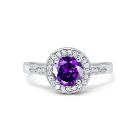 925 Sterling Silver Round CZ Halo Art Deco Fashion Jewelry Promise Ring