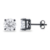 925 Sterling Silver 4 Prong Butterfly Back Black Tone Round Casting CZ Stud Earrings