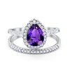 Teardrop Pear Bridal Set Wedding Engagement Ring Band 925 Sterling Silver Round Cubic Zirconia