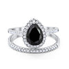 Teardrop Pear Bridal Set Wedding Engagement Ring Band 925 Sterling Silver Round Cubic Zirconia