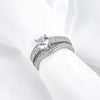 2Pcs 925 Sterling Silver Round CZ Bridal Set Wedding Engagement Ring