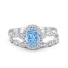 Halo Oval Bridal Set Art Deco Oval Round Cubic Zirconia Solid 925 Sterling Silver