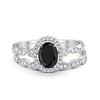 Halo Oval Bridal Set Art Deco Oval Round Cubic Zirconia Solid 925 Sterling Silver