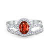 Halo Oval Bridal Set Art Deco Oval Round Cubic Zirconia Solid 925 Sterling Silver