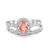 Halo Oval Bridal Set Art Deco Oval Round Cubic Zirconia Solid 925 Sterling Silver