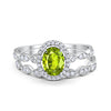 Halo Oval Bridal Set Art Deco Oval Round Cubic Zirconia Solid 925 Sterling Silver