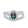 Halo Oval Bridal Set Art Deco Oval Round Cubic Zirconia Solid 925 Sterling Silver
