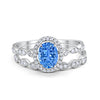 Halo Oval Bridal Set Art Deco Oval Round Cubic Zirconia Solid 925 Sterling Silver