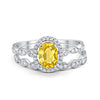 Halo Oval Bridal Set Art Deco Oval Round Cubic Zirconia Solid 925 Sterling Silver