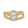 Halo Oval Bridal Set Art Deco Oval Round Cubic Zirconia Solid 925 Sterling Silver